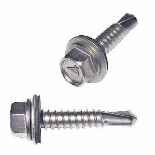TEKSH143S #14 X 3" HWH Sheeting, Self-Drilling Screw, w/Bonded Washer, 410 Stainless